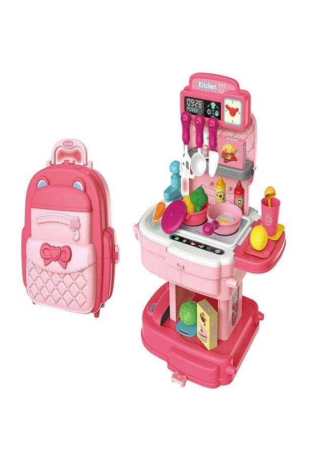 OANGO 34 Piece School Bag Packing Pretend Play Cooking Game Modern Children Kitchen Set Toy for Kids Girls (Kitchen Playset) (Chef Kitchen Pink) - Image 5